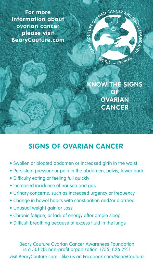 Beary Couture Ovarian Cancer Signs Card
